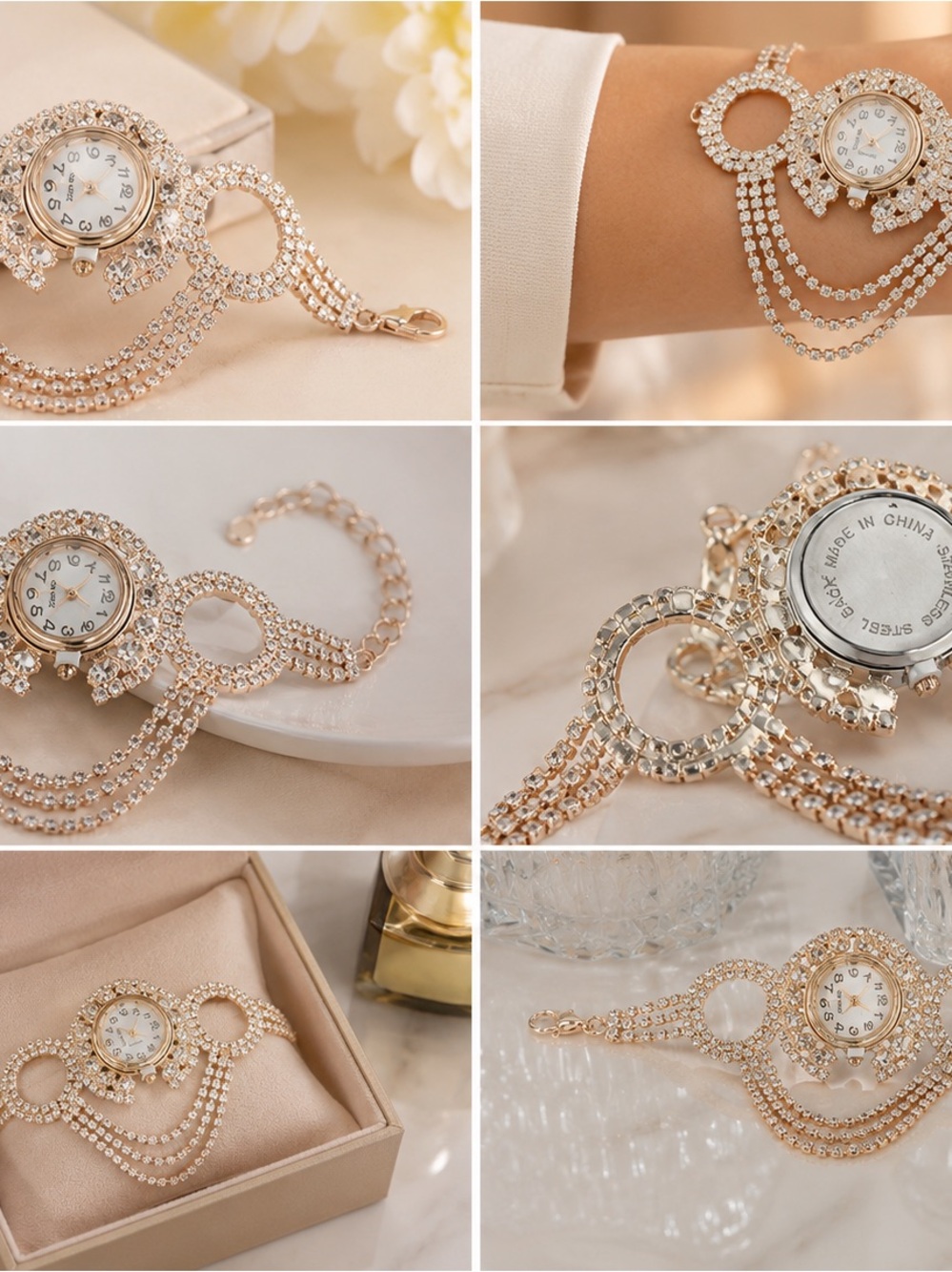 Elegant Gold are gold  Crystal Bracelet Watch for Women